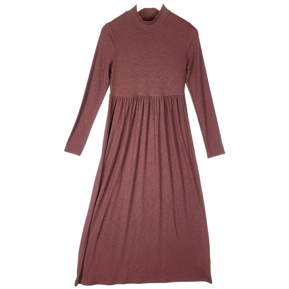 Gap Maternity Dress Small Brown Ribbed Mock Neck Long Sleeve Midi‎ New